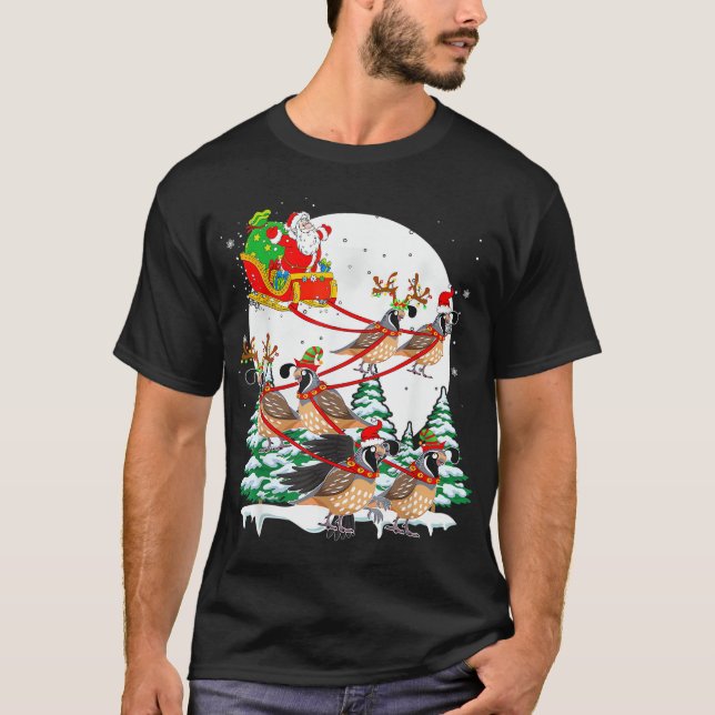 Santa Sleigh Reindeer Quails jul Birds Älskare T Shirt (Framsida)