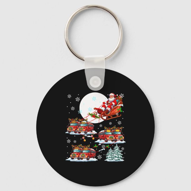 Santa Sleigh Reindeer School Buses Matching Driver Nyckelring (Framsida)