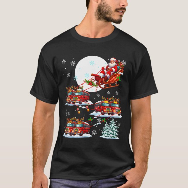 Santa Sleigh Reindeer School Buses Matching Driver T Shirt (Framsida)
