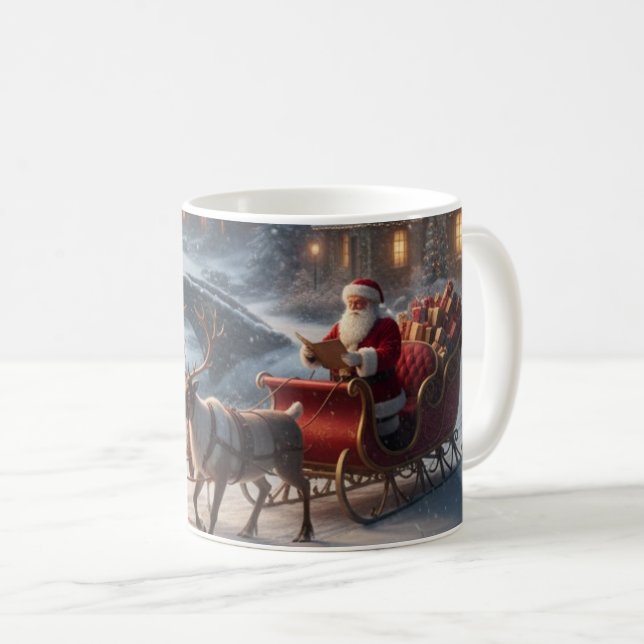 Santa Sleigh Reindeer Snowy Christmas Village Mug Kaffemugg (Framsida höger)