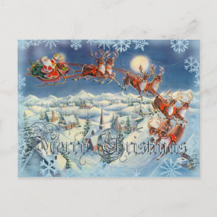 SANTA, SLEIGH, REINDEER & TEXT AV SHARON SHARPE HELG VYKORT