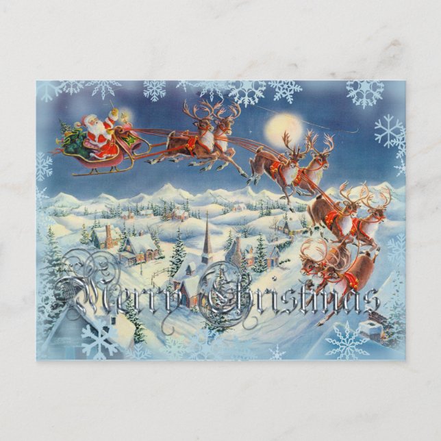 SANTA, SLEIGH, REINDEER & TEXT AV SHARON SHARPE HELG VYKORT (Framsida)
