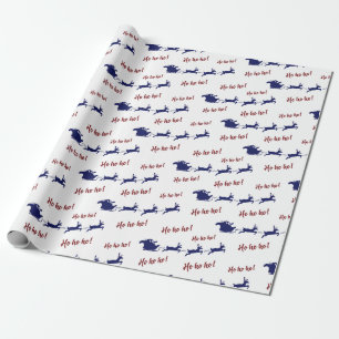Santa Sleigh Reindeers och Ho Ho White Seamless Presentpapper