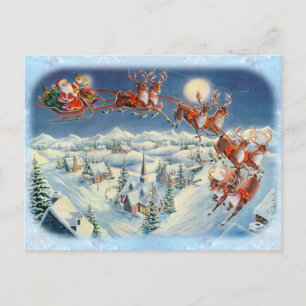 SANTA, SLEIGH & REN av SHARON SHARPE Helg Vykort