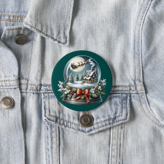 Santa Sleigh Ride i Snö Globe Wonderland Knapp (In Situ)