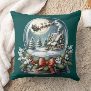 Santa Sleigh Ride i Snö Globe Wonderland Kudde