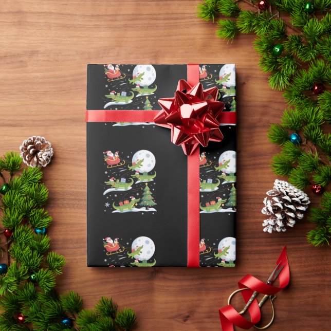 Santa Sleigh Riding Alligator Christmas Funny Xmas Presentpapper (Julgåva)