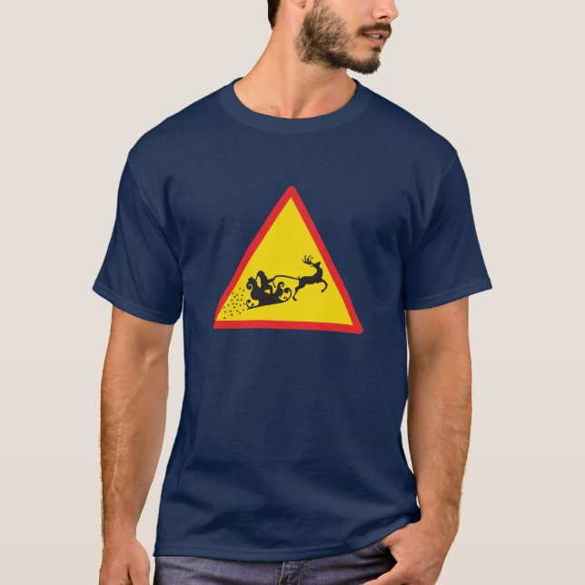 Santa Sleigh Road Sign T Shirt (Framsida)
