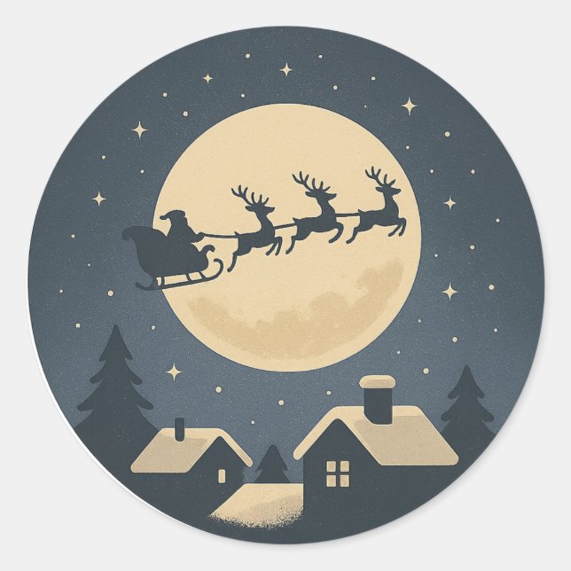 Santa Sleigh Runt Klistermärke (Framsida)