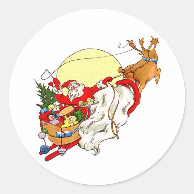 Santa Sleigh Runt Klistermärke (Framsida)