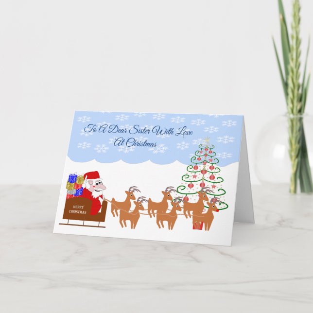 Santa Sleigh Sister jul Helgkort (Framsida)