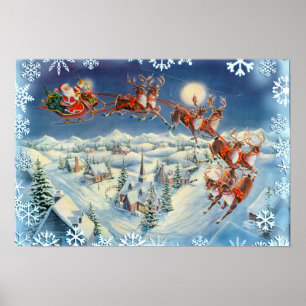 SANTA, SLEIGH & SNÖFLINGOR av SHARON SHARPE Poster