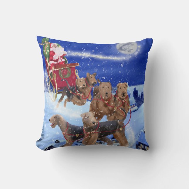 Santa sleigh som leddes av Airedales dekorativ kud Kudde (Framsida)