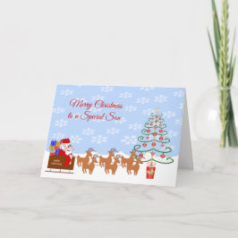 Santa Sleigh Son jul Helgkort