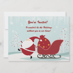 Santa Sleigh Träd Winter Scene Julfest Invi Inbjudningar