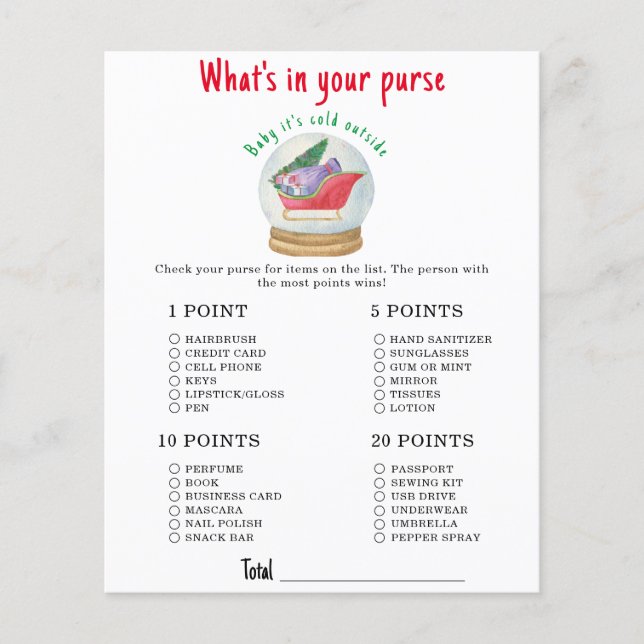 Santa sleigh - Whats in your purse baby dusch (Framsida)