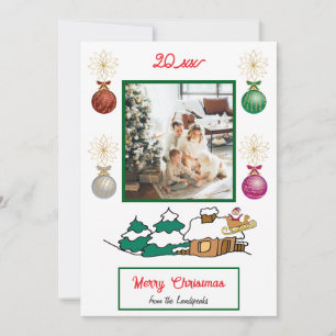 Santa & Sleigh, Winter Cottage God jul Julkort