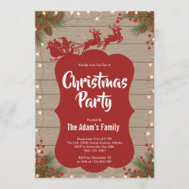 Santa Sleigh Wooden Background Party Invitation  Julkort