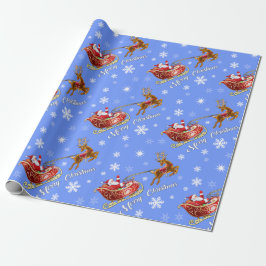 Santa & Sleigh Wrapping papprare. Matt blå Presentpapper