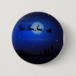 Santa, sleighen, renen och månbelyst landskap knapp