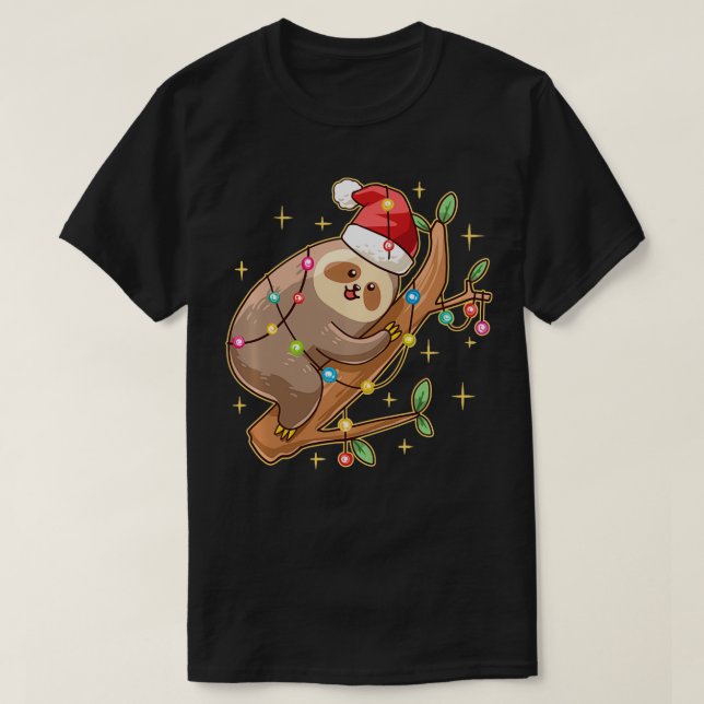 Santa Sloth Christmas Lights Animal Lover Zoo Funn T Shirt (Design framsida)