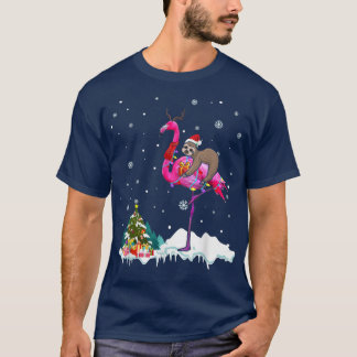 Santa Sloth Riding Flamingo Reindeer Julafton Ligh T Shirt