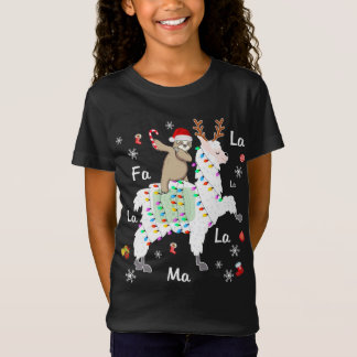 Santa Sloth Riding Llama Reindeer jul T Shirt