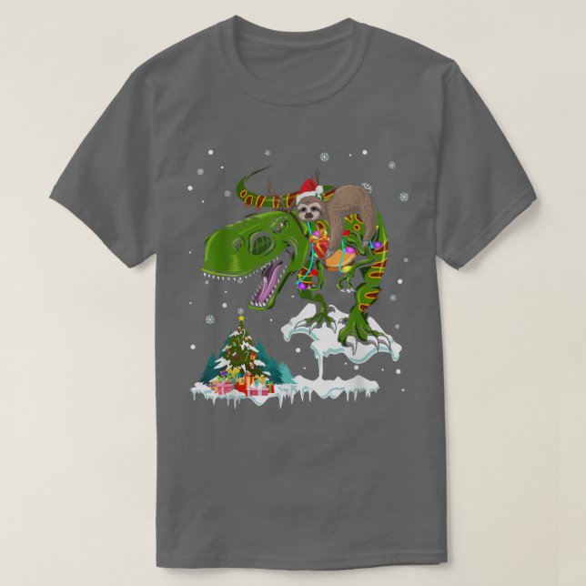 Santa Sloth Riding TRe Reindeer Julafton Light Äls T Shirt (Design framsida)