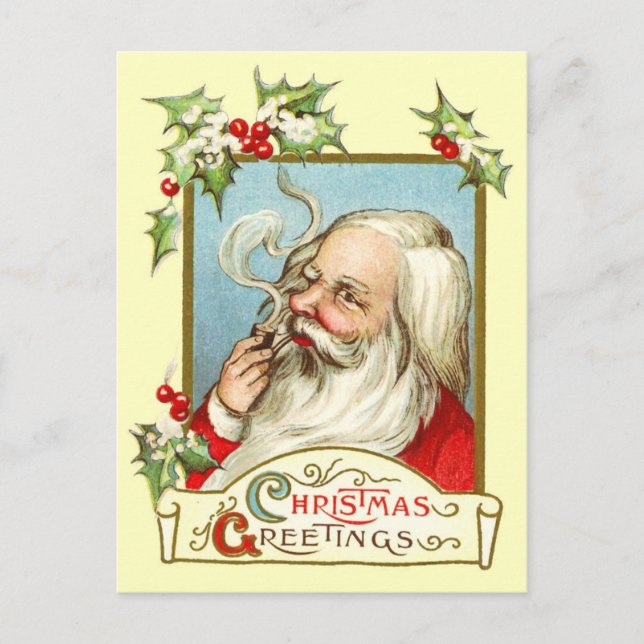 Santa Smoking a Pipe Helg Vykort (Framsida)