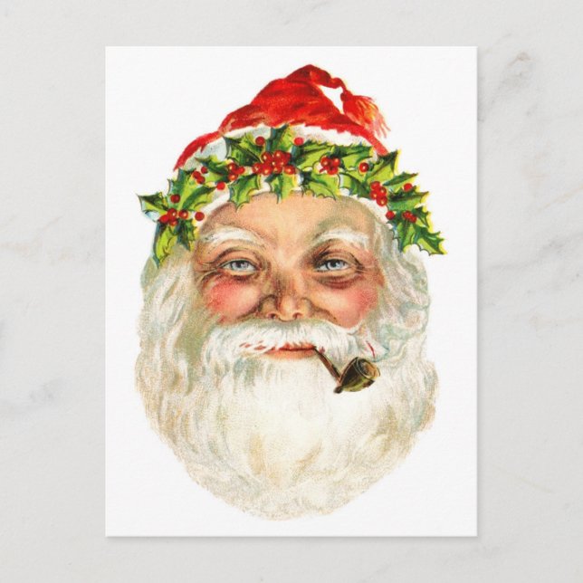 Santa Smoking A Pipe Helg Vykort (Framsida)