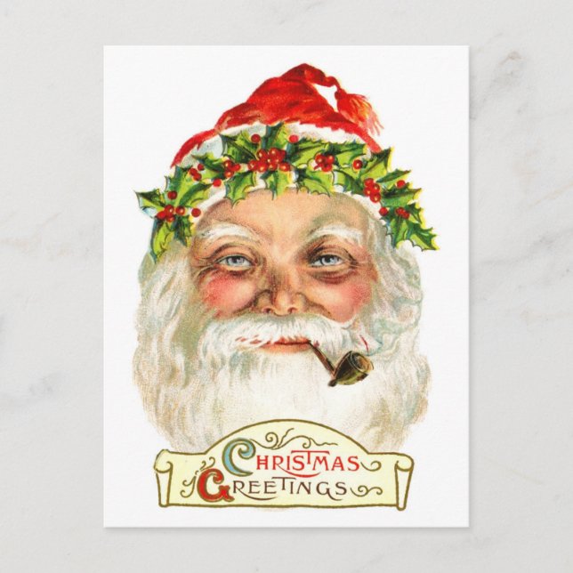 Santa Smoking A Pipe Helg Vykort (Framsida)