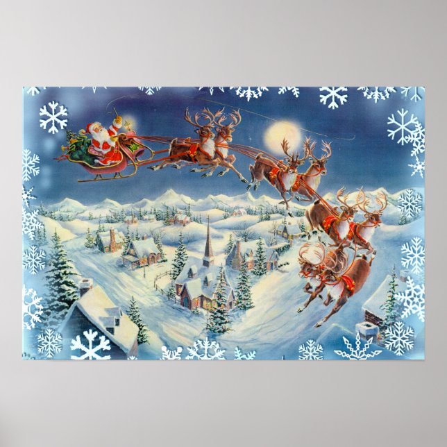 SANTA SNÖFLINGOR & SLEIGH by SHARON SHARPE Poster (Framsidan)