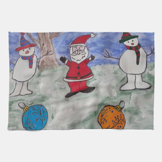 Santa & Snögubbars Tea Towel Kökshandduk (Horisontell)
