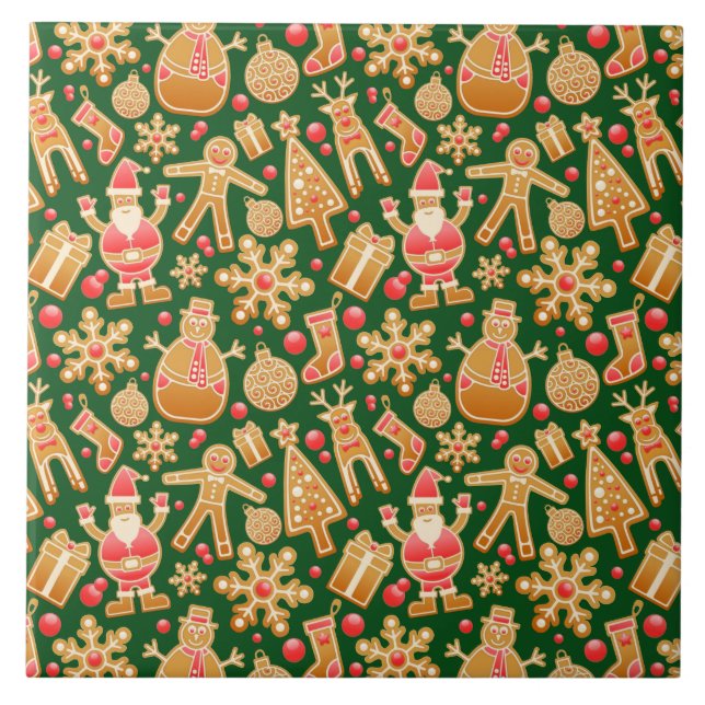 Santa & Snögubbe Gingerbröd Julkookies Kakelplatta (Framsidan)