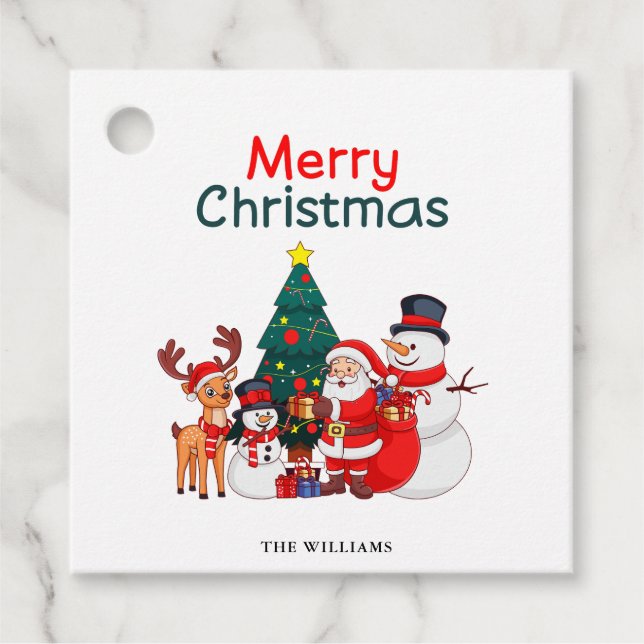 Santa Snögubbe och renar Festive God jul Gåvor Etiketter (Framsida)