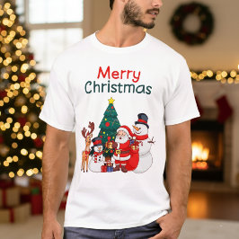 Santa Snögubbe och renar Festive God jul T Shirt