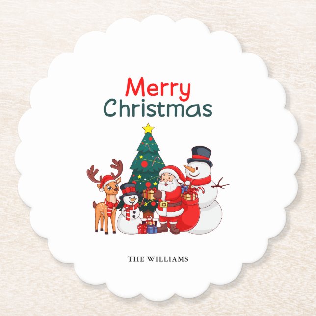 Santa Snögubbe och renar Festive God jul Underlägg Papper (Framsida)