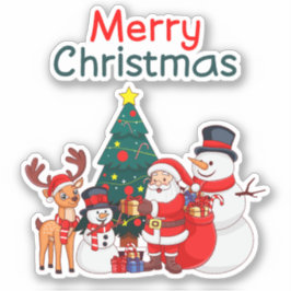 Santa, Snögubbe och renar God jul Klistermärken