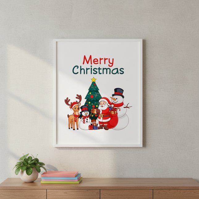 Santa, Snögubbe och renar God jul Poster (Skapare uppladdad)