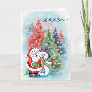 Santa & Snögubbe personalisera julkort Helgkort