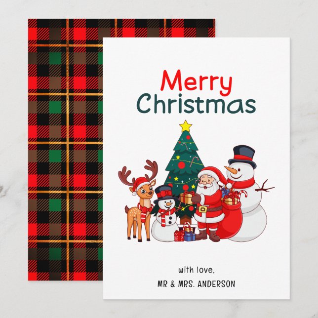 Santa Snögubbe Reindeer Festive God jul Julkort (Fram/baksida)