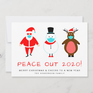 Santa Snögubbe Reindeer Mask Peace Out 2020 Funny Julkort