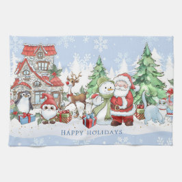 Santa Snögubbe Rudolph Penguin jul Kökshandduk