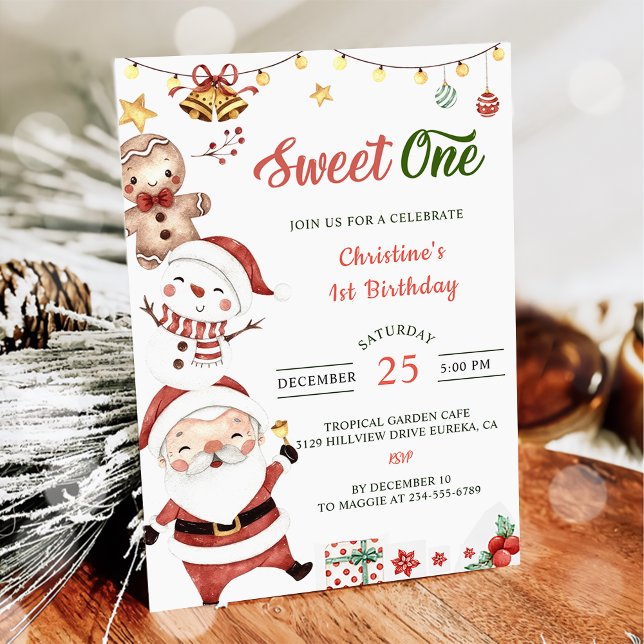 Santa Snögubbe Sweet One jul Födelsedagsfest Inbjudningar (Skapare uppladdad)