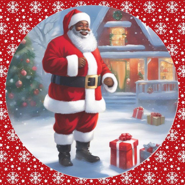 Santa Snow Julklappar Afroamerikan Runt Klistermärke (Skapare uppladdad)