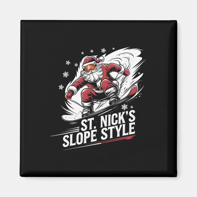 Santa Snowboarder jul Snowboarding St Nick' Magnet (Framsidan)