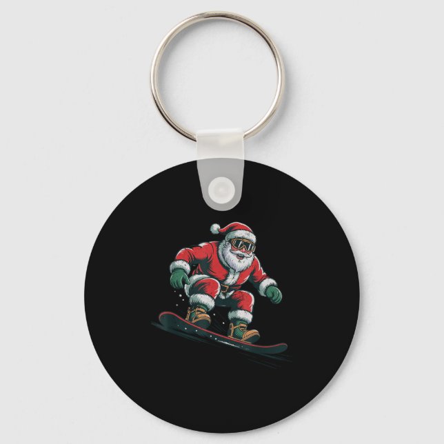 Santa Snowboarding Christmas Holiday Retro Vintage Nyckelring (Framsida)