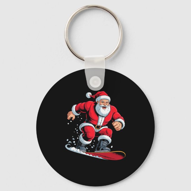 Santa Snowboarding Lover Funny Holiday Christmas X Nyckelring (Framsida)