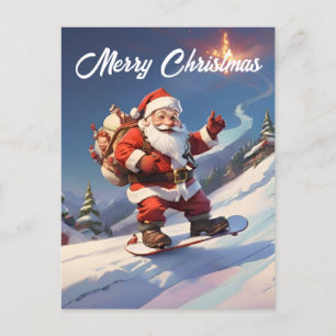 Santa snowboarding på berget helg vykort