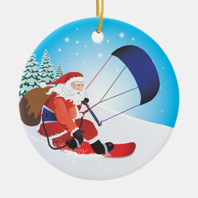Santa Snowkite Snowboardprydnad Julgransprydnad Keramik (Framsidan)